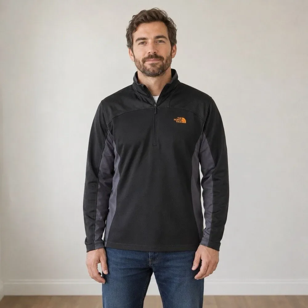 The North Face Men XL 1/4 Zip Pullover Black Gray Orange Logo Polyester
